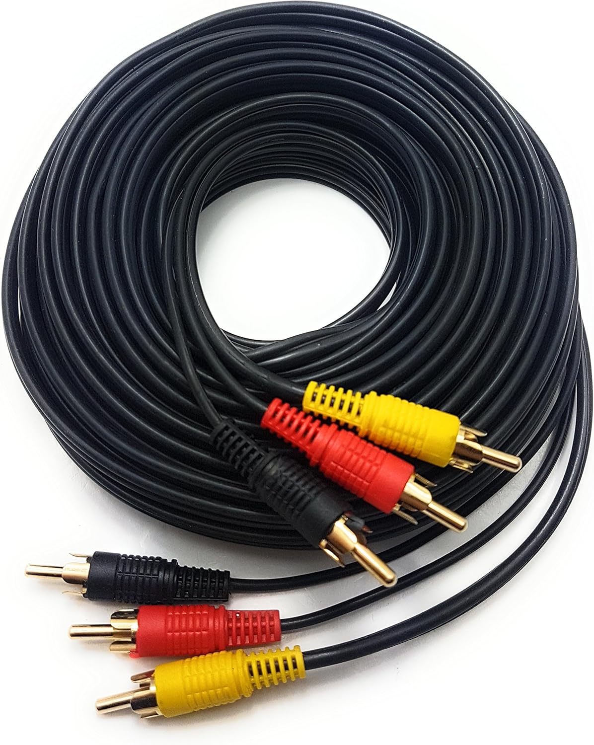 RAGAI MainCore 10m Long 3 x Phono Male To 3 x Phono Male Audio Composite Video RCA Cable (Black)