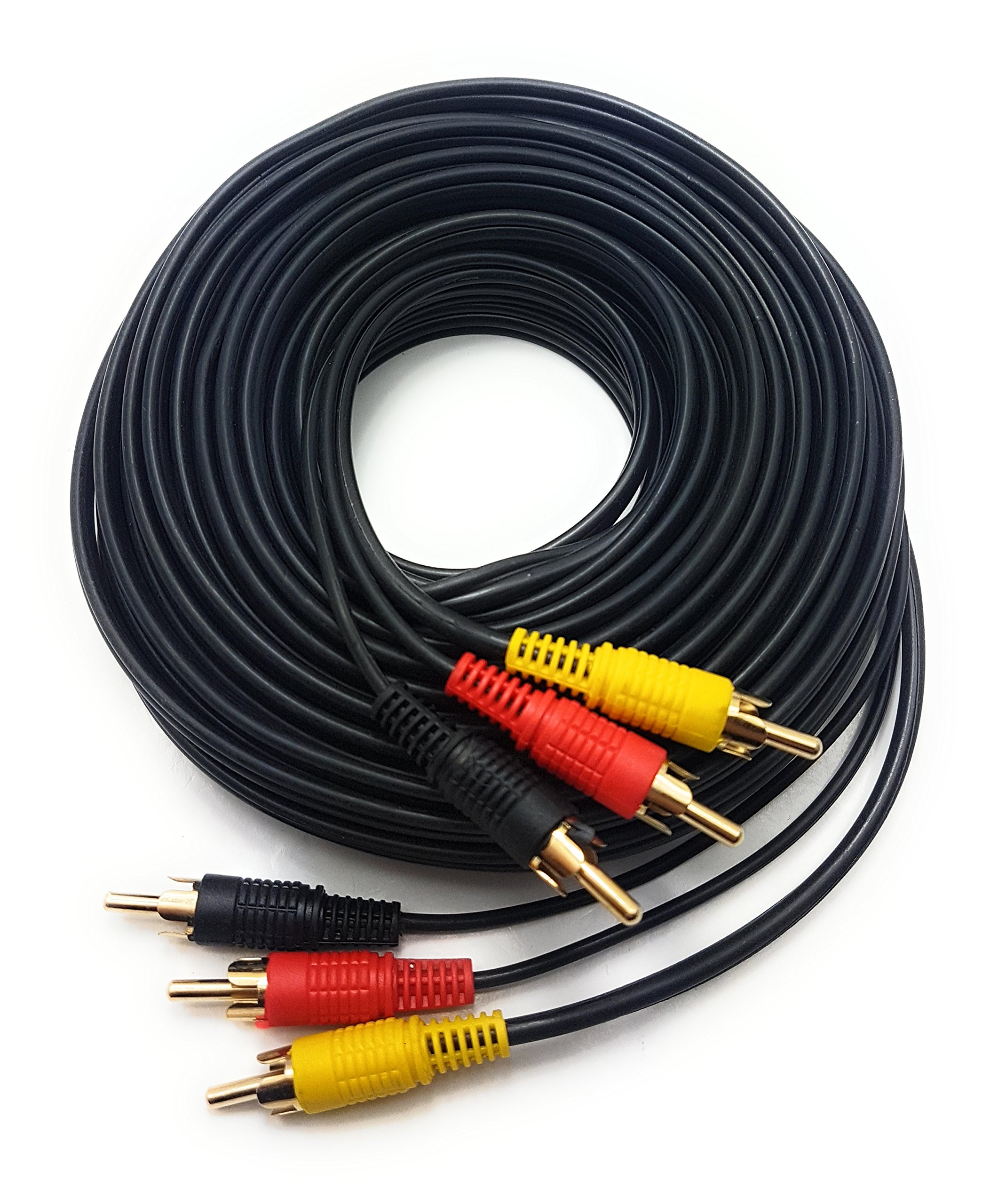 RAGAI MainCore 10m Long 3 x Phono Male To 3 x Phono Male Audio Composite Video RCA Cable (Black)