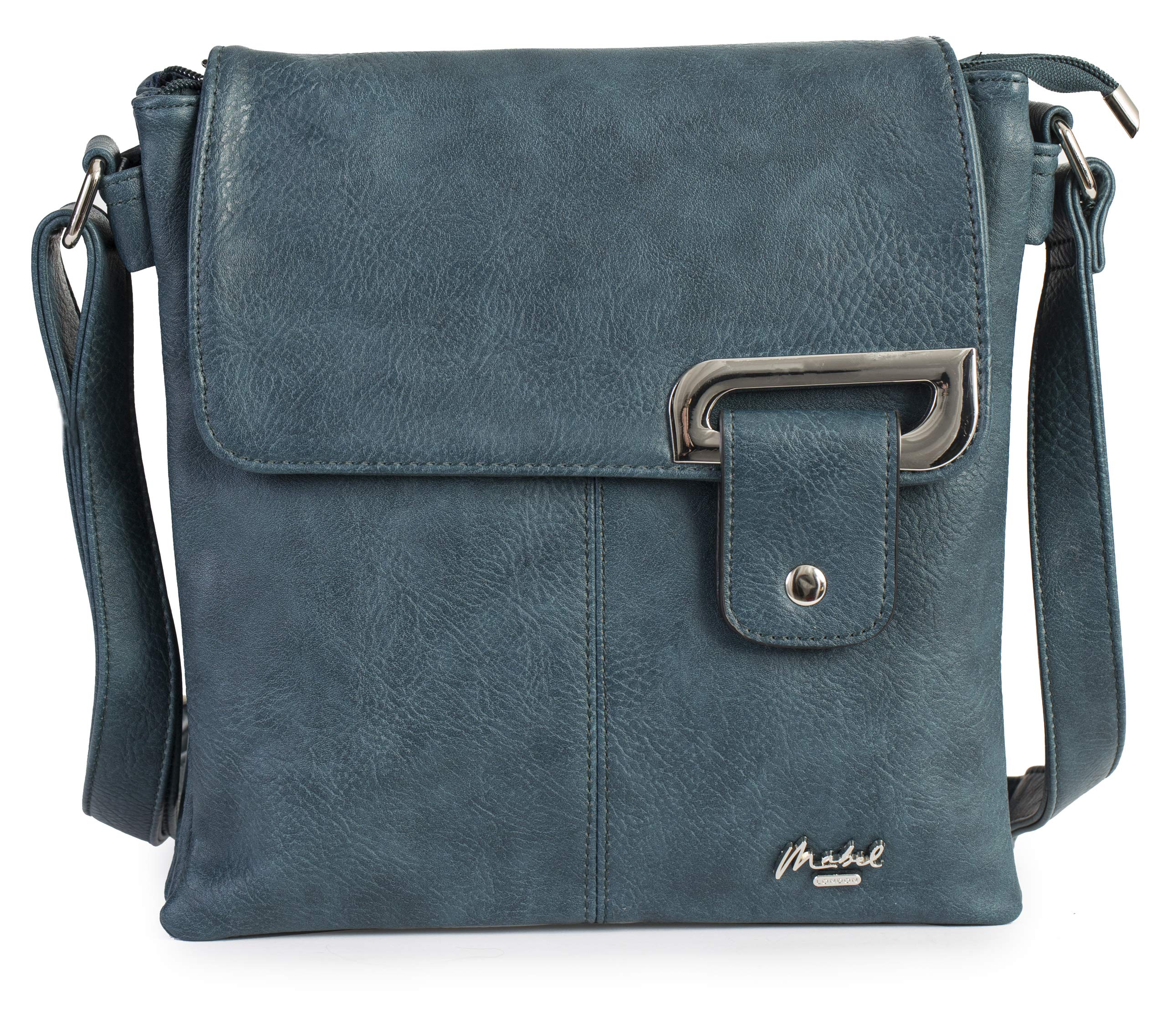 Mabel London Women's Crossbody Messenger Bag – Medium Shoulder Handbag with Adjustable Strap and Gold or Silver Trim – Faith (Deep Teal - Silver Trim)