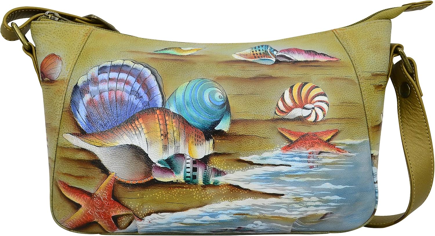 Anuschka Women’s Genuine Leather Shoulder Hobo - Hand Painted Exterior - Gift of the Sea