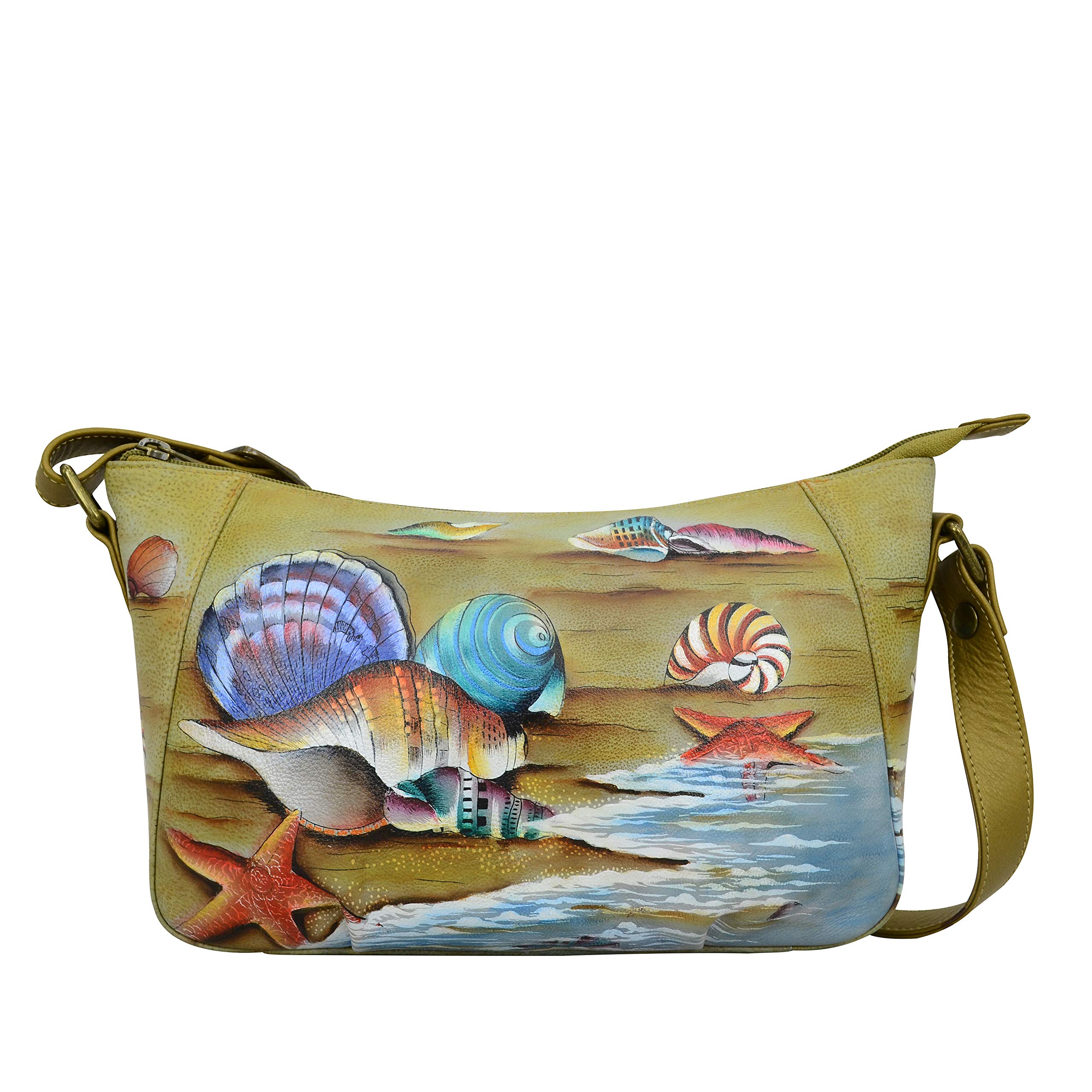 Anuschka Women’s Genuine Leather Shoulder Hobo - Hand Painted Exterior - Gift of the Sea