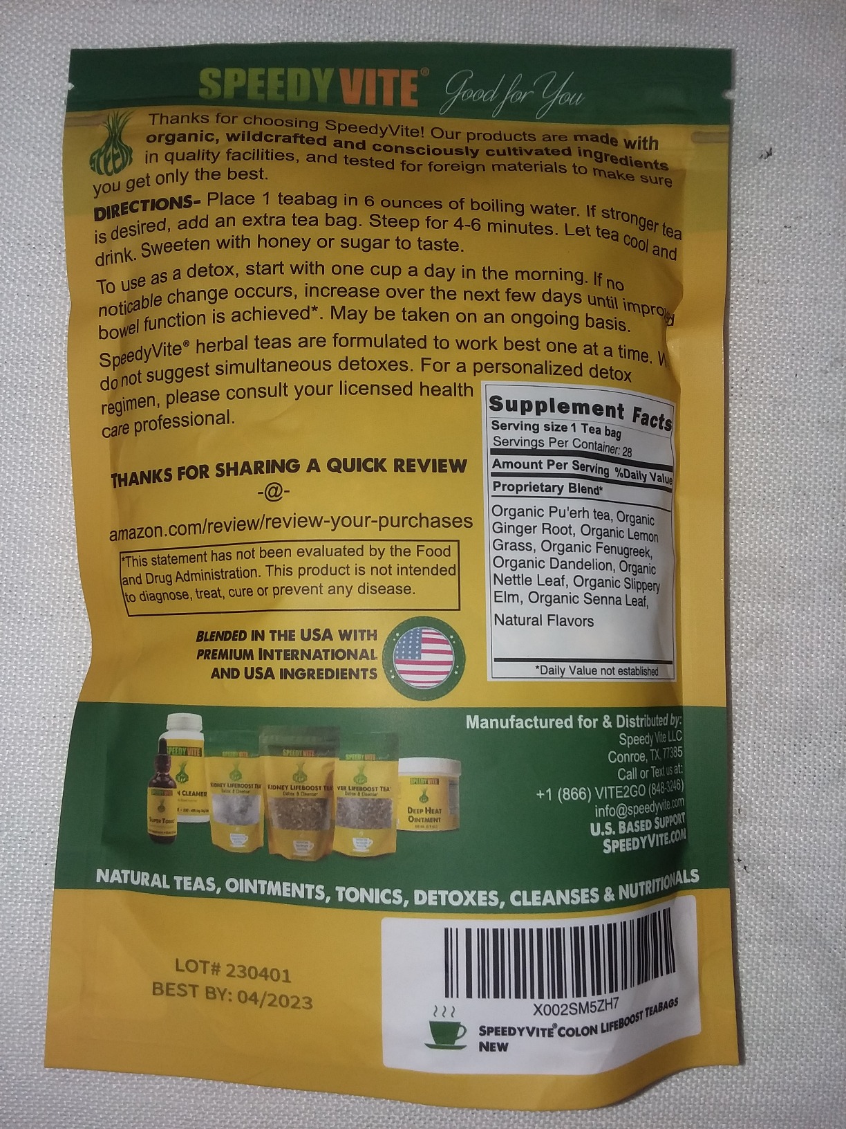 Colon Detox Tea | Gentle Digestive Support & Regularity* USDA Organic | SpeedyVite - FREE SHIPPING