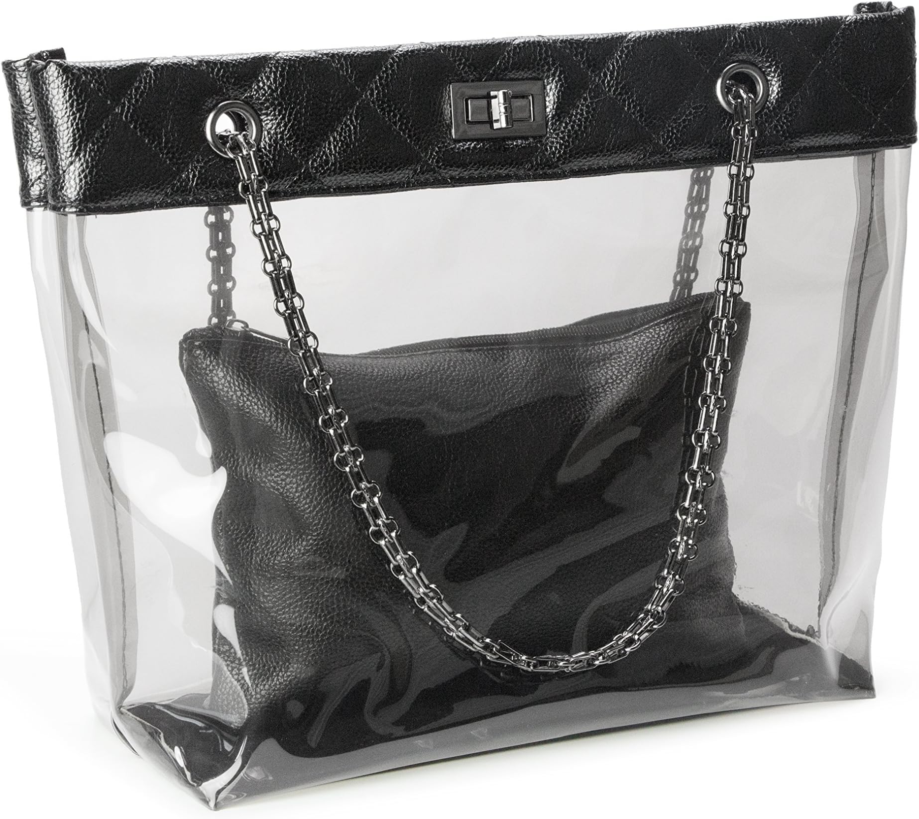 Candy Color 2 in 1 Chain Strap Clear Handbags Transparent Tote Purses for Women