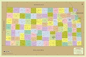 Kansas County with Zip Code Map (36" W x 24" H): Amazon.ca: Office Products