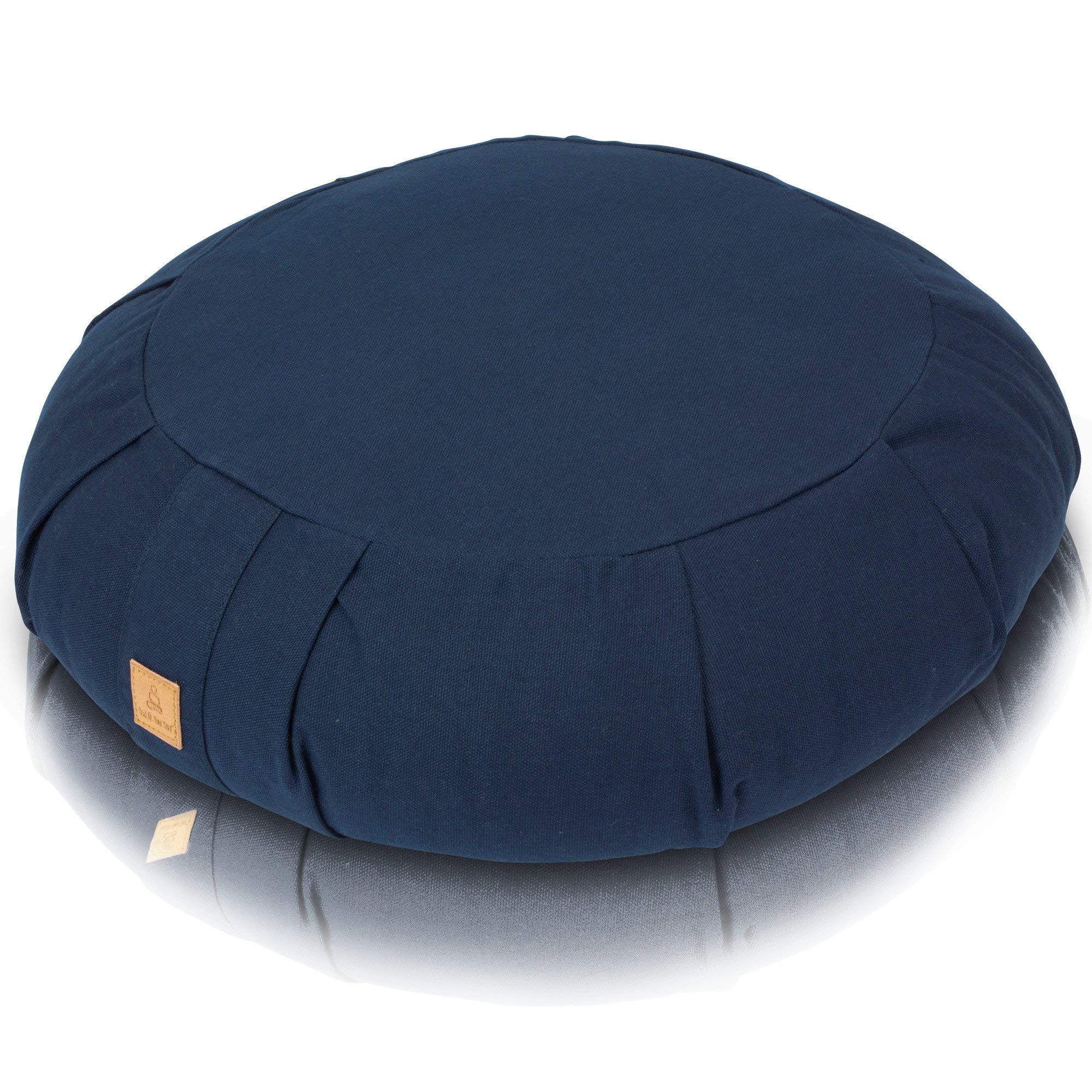 Seat Of Your Soul Meditation Cushion – 10 Colors Round Yoga Pillow; Zipper Organic Cotton Zafu Cover & Extra Liner to Adjust USA Buckwheat Hulls; Floor Pouf for Sitting Kids, Men or Women (Midnight)