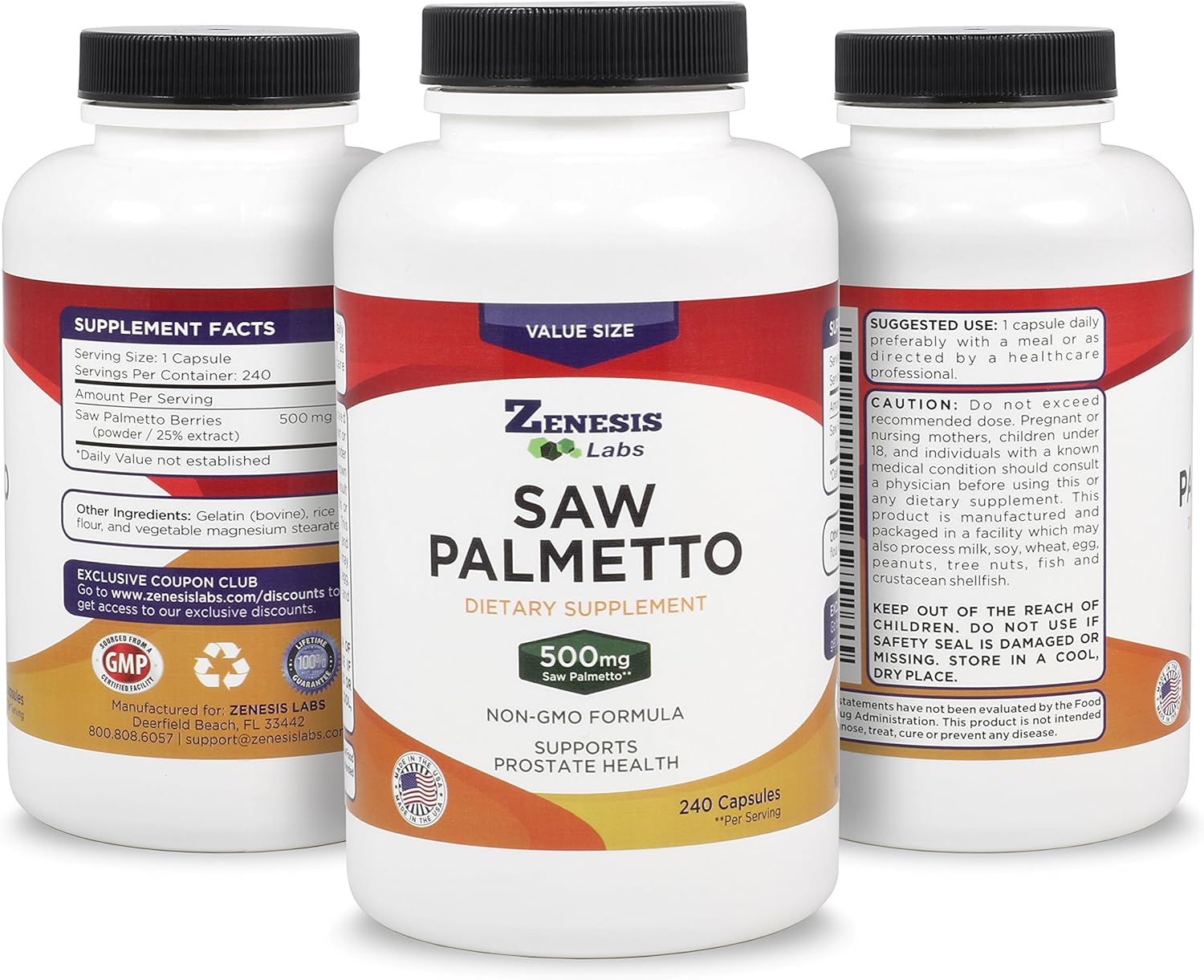 Saw Palmetto Extract - 240 Capsules - 500mg per Capsule - 200% More Capsules Than Most Competitors - Buy 2, Save 15%: Health & Personal Care