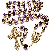 elegantmedical HANDMADE NATURAL 8MM AMETHYST BEADS ROSARY CROSS CATHOLIC NECKLACE BOX GIFT