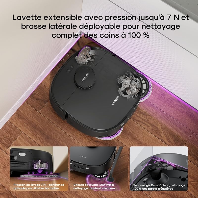 Robot Aspirateur Laveur. Serpillière & Brosse latérale Extensible, Aspiration 22000 Pa. Station autonettoyante, Lavage serpillière Eau 80℃, IntelliView 2.0, Anti-emmêlement, Noir,J15 Max Ultra