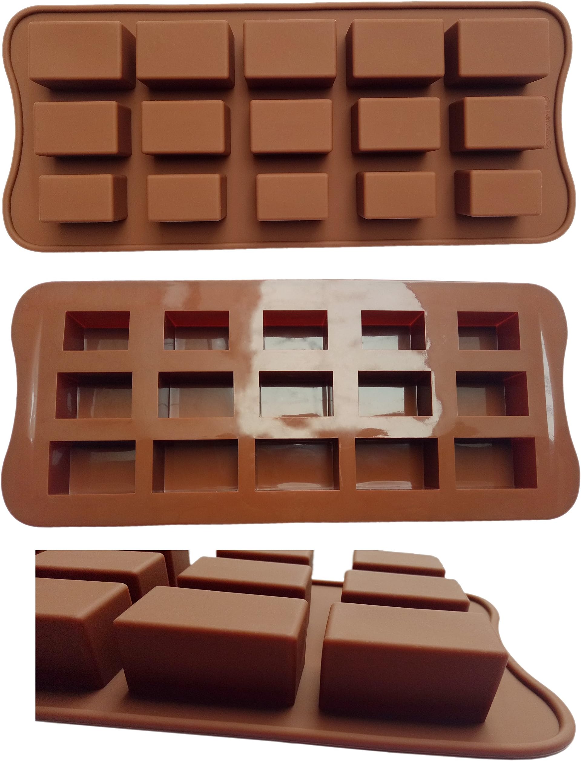 ADS Silicone Pastry Chocolate Cake Mold Baking Pan - Rectangle - 15 Cavities - 3 Sizes