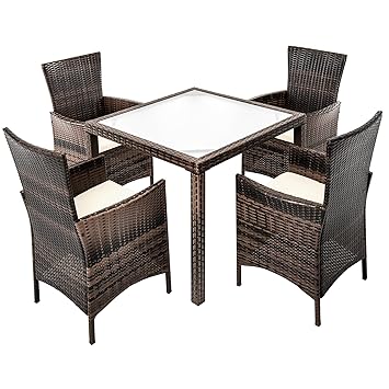 ESTEXO® Polyrattan-Sitzgruppe für 4-8 Personen, Rattan Sitzgarnitur, braun, grau, Gartenmöbelset, wetterfest, Essgruppe (4 St