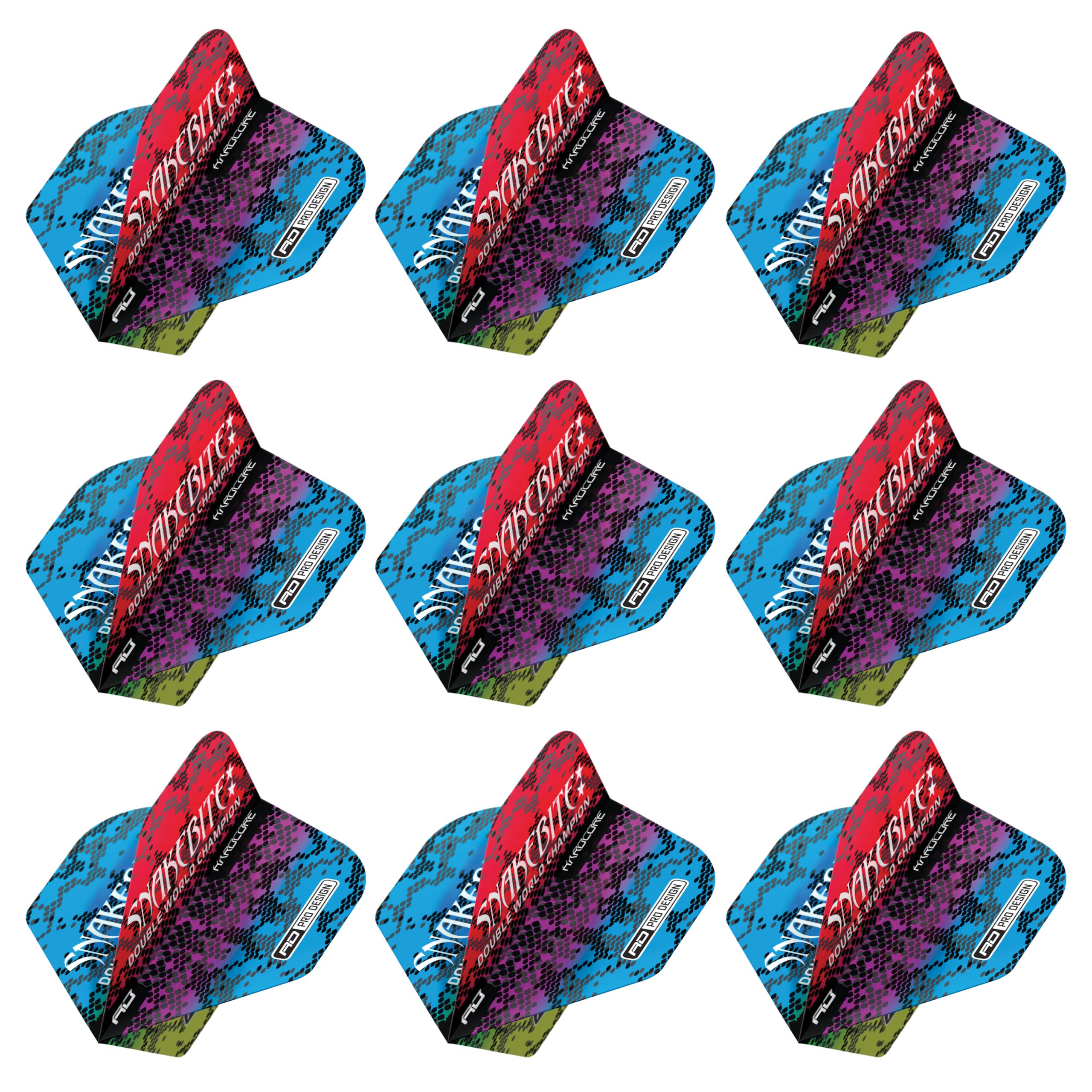 RED DRAGON Yin Yang Double Sided Peter Wright Snakebite Green, Blue & Red Standard Dart Flights 3 Sets Per Pack (9 Dart Flights in total)