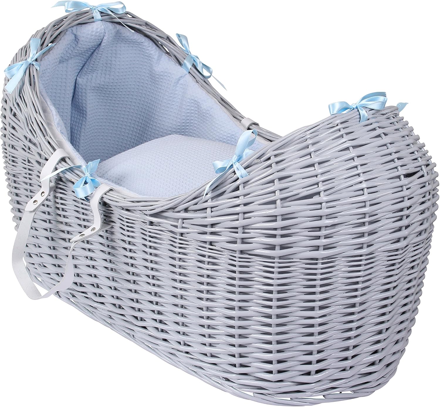 Clair de Lune Waffle Grey Wicker Noah Pod, Blue, Moses Basket