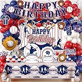 Baseball Birthday Decorations, Baseball Party Decorations includes Plates Napkins Backdrop Balloons Arch Tablecloth Cake Topper Baseball Party Supplies for Sports Theme Birthday Decorations