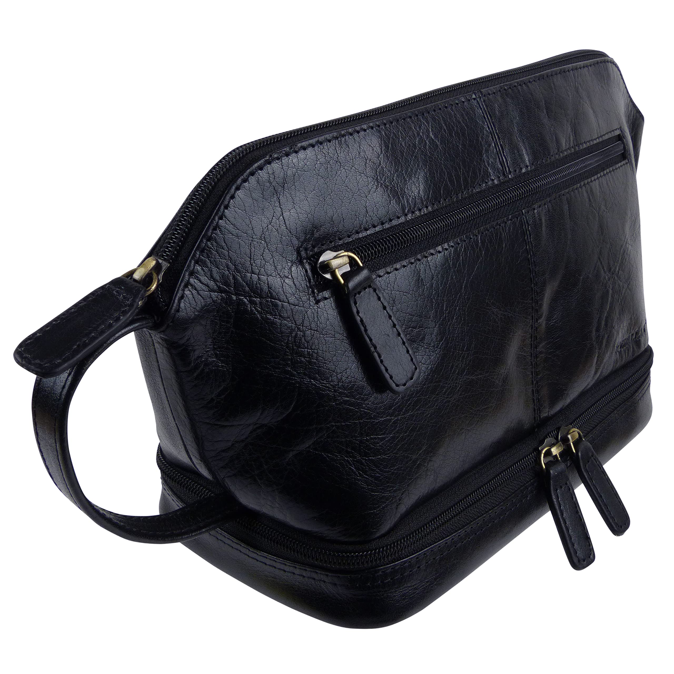 Rowallan of Scotland Leather Mens Black Wash Bag Travel Toiletries