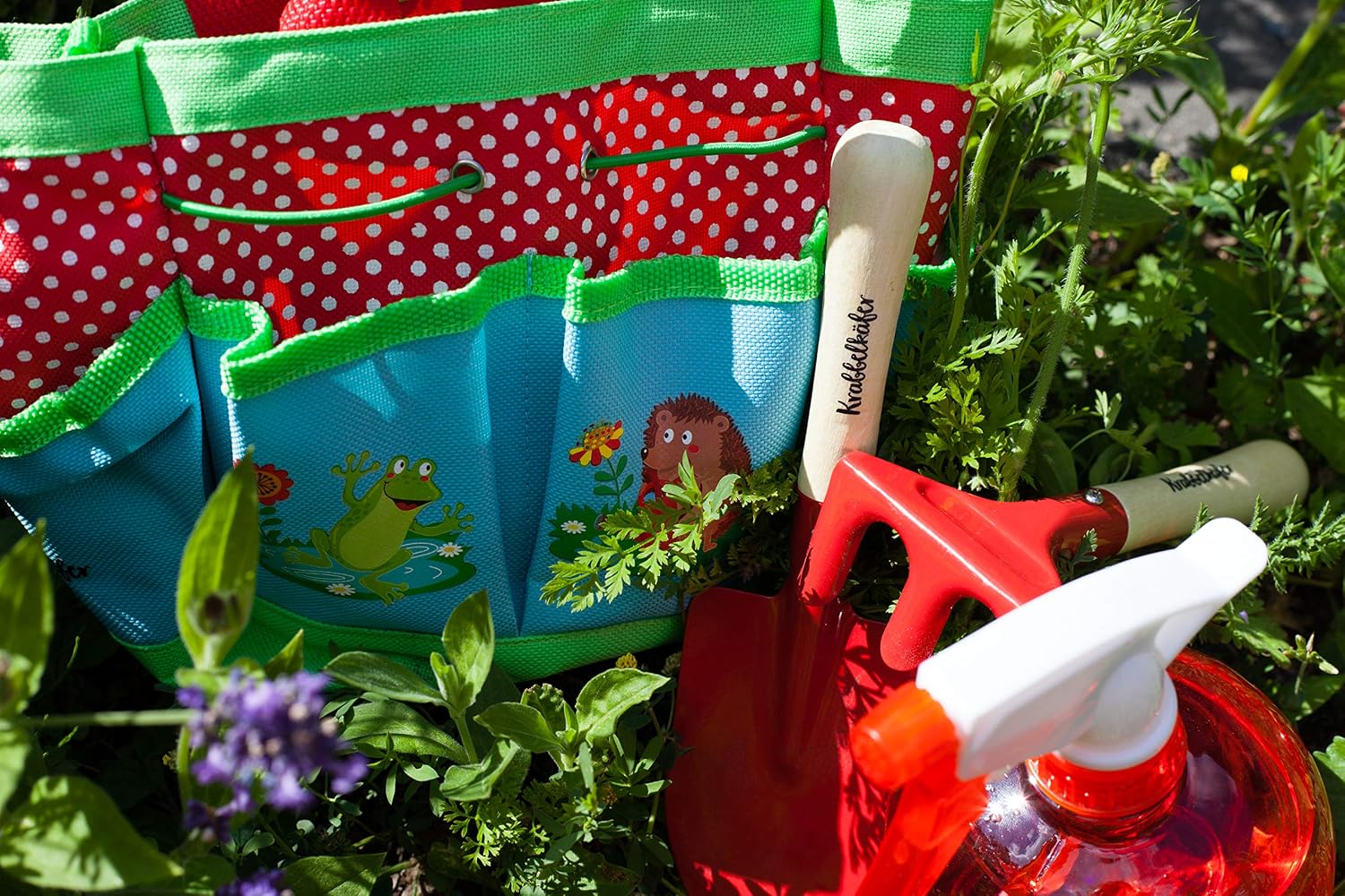 moses. - Crawling Beetle Filled Garden Bag for Kids Gardening Kit with Bag Shovel, Rake and Spray Bottle, Colourful - Image 4