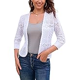 GRACE KARIN Women's 3/4 Sleeve Open Front Cropped Cardigan Summer Lightweight Hollow Out Knit Shrug