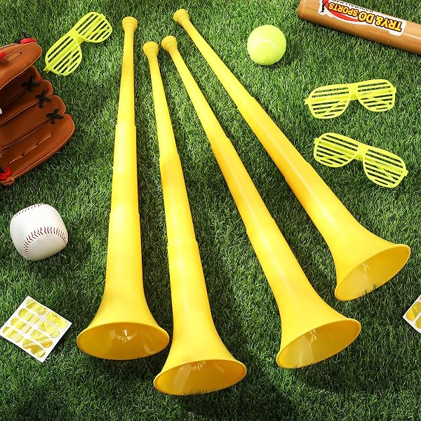 LARANDOM 12 PCS/4 SET CHEERLEADING ITEMS WITH STADIUM HORN SHUTTER SHADED GLASSES CHEERING NOISE MAKER FOR SOCCER FOOTBALL EVENTS(YELLOW)