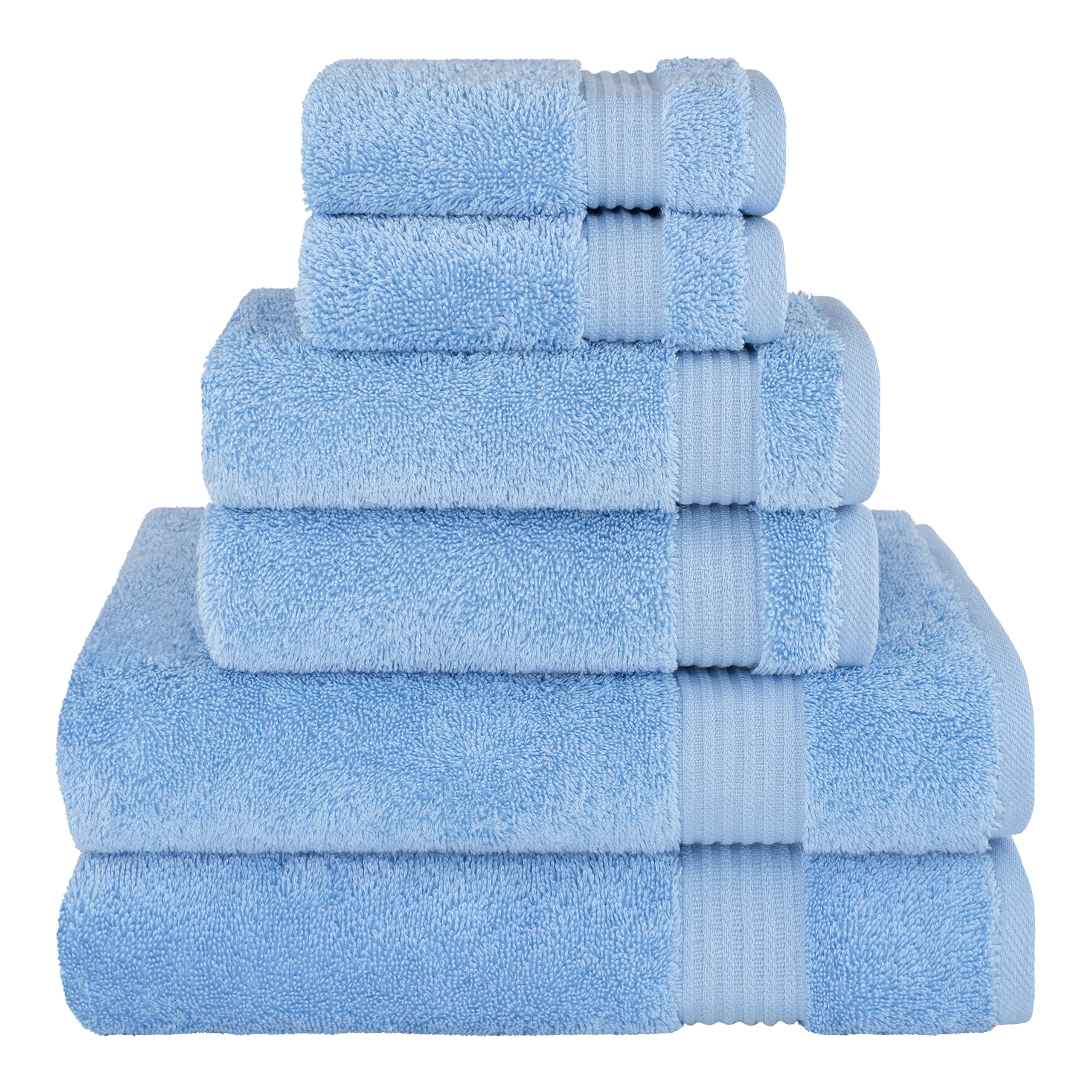 Cotton Paradise 6 Piece Towel Set 100% Cotton Soft Absorbent Turkish Towels for Bathroom, 2 Bath Towels 2 Hand Towels 2 Washcloths, Sky Blue Towel Set