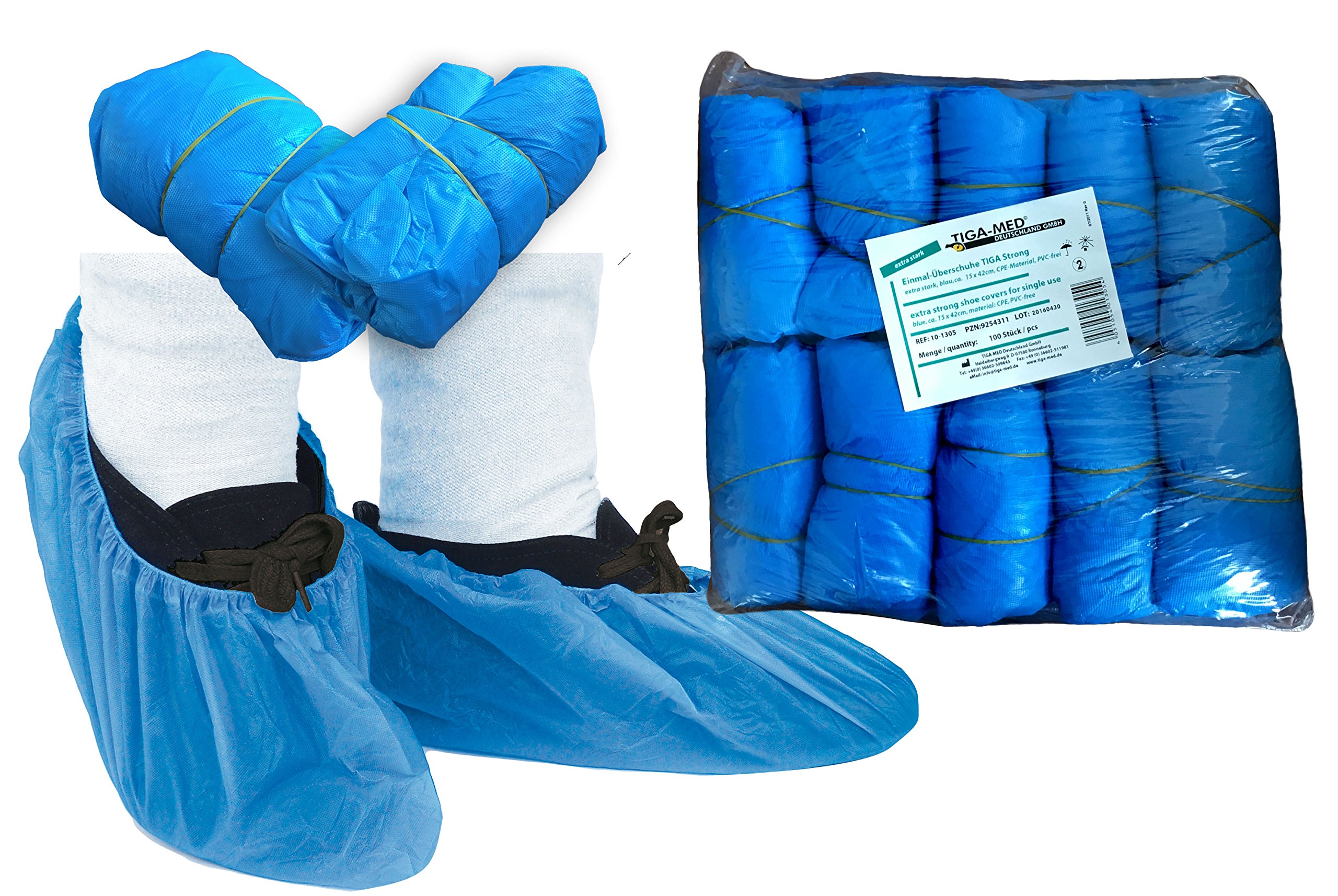 Disposable Polyethylene Shoe Covers Strong Thick Approx. 4.0 g thick! Original Tiga-Med Quality Disposable Surgical Shoe Covers Pack of 100 Blue
