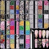 10000Pcs Colorful Nail Rhinestones and Charms Nail Pearls Caviar Beads | Colorful 3D Pearl Nail Charms Jewels Nails Flowers Bows Charms for Nails Caviar Beads Nail Accessories Kits