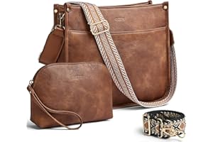 GLOSIW Women's Crossbody Bag Vegan Leather Shoulder Purses and Wallet Two Adjustable Guitar Strap Hobo Bags