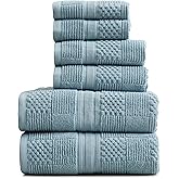 Springtree Home 100% Cotton Bathroom Towel Set | 6 Piece Set - Blue Towels | Geometric Textured Design | Absorbent & Quick-Dry | Oeko-TEX® Standard 100 Cotton | Myla Collection - Arona Blue