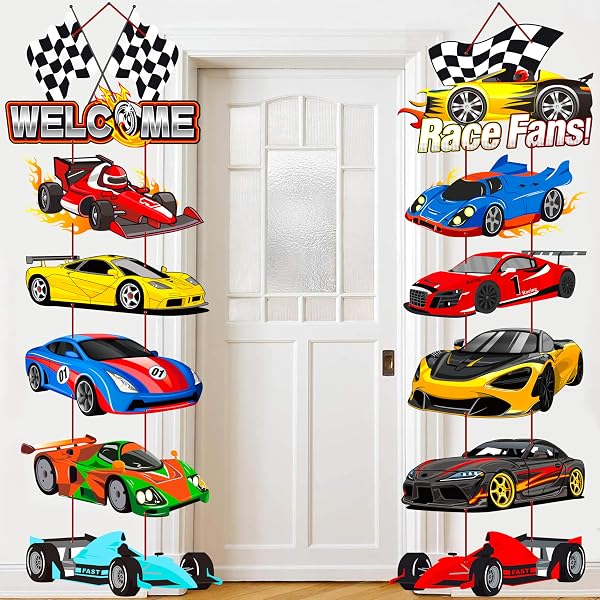 Gisgfim 12-Pack Race Car Party Garland Banners - Tire & Wheel Hanging Decor For Birthday, Baby Shower