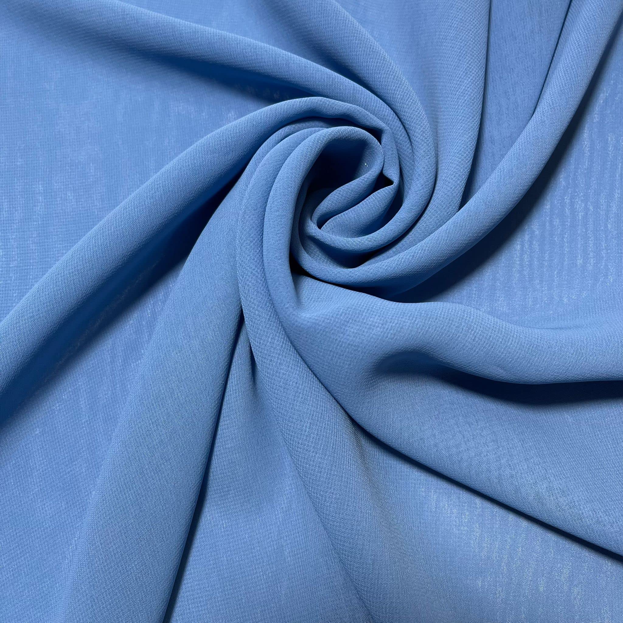 Chiffon Sheer Fabric Plain Soft Polyester Wedding Arch Dress Craft Material 44" (5 Meter, Blue)