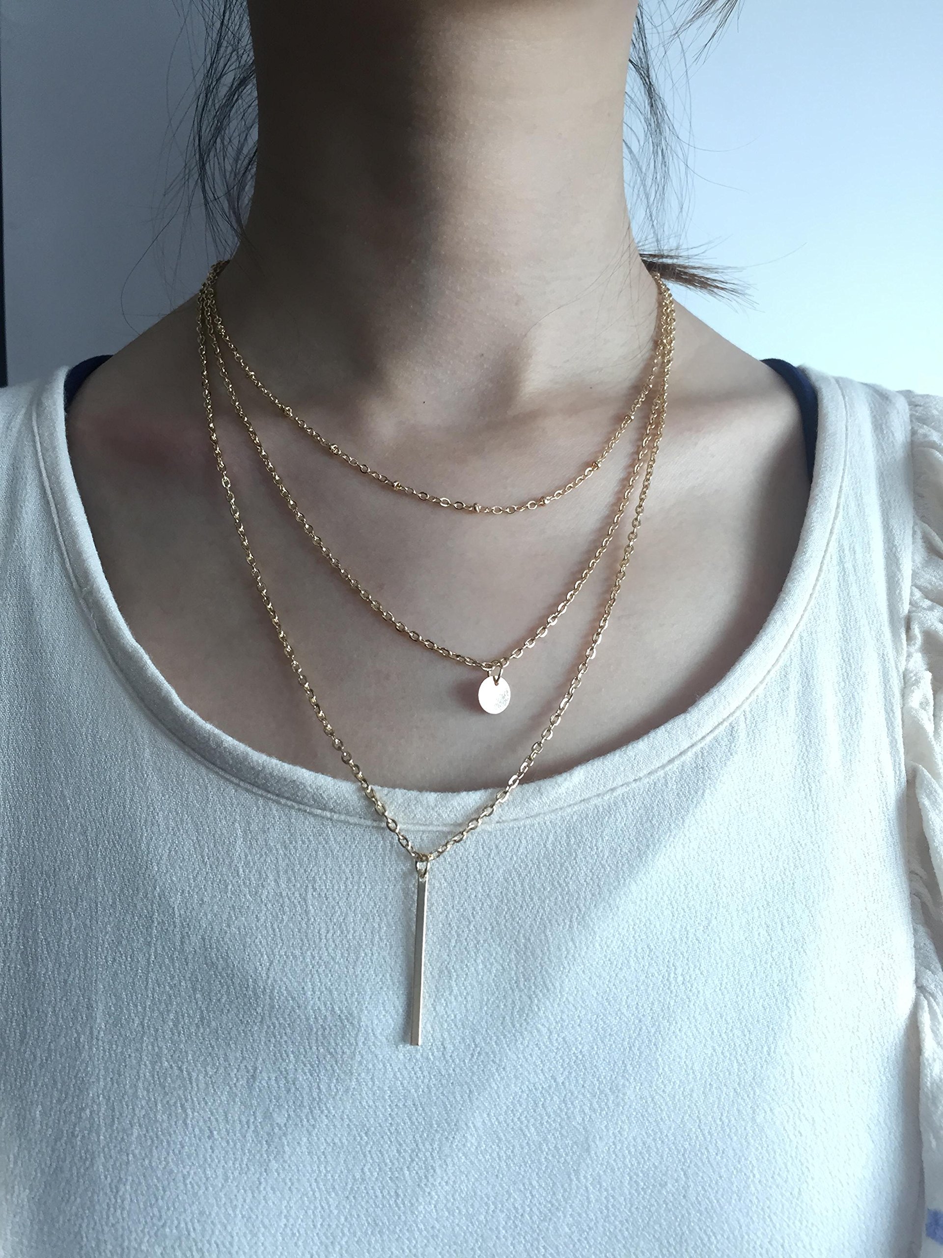 OUMOSI Simple Gold-plated Multilayers Tassel Coin Bar Necklace Clavicle Chain Charm Jewelry Gold