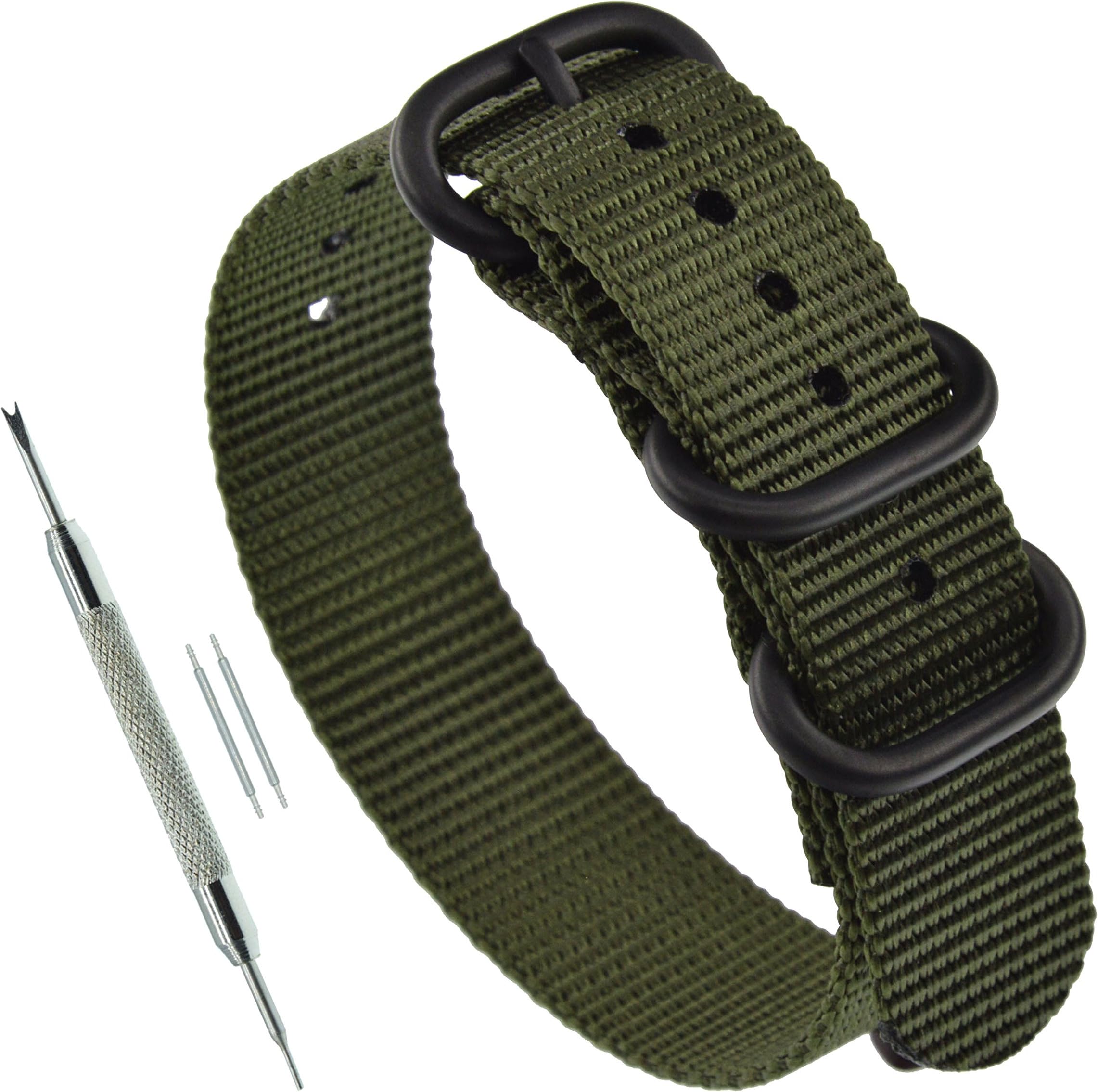 MZBUTIQMen's Nylon Watch Band Replacement 3 Rings (18 mm 19 mm 20 mm 21 mm 22 mm 23 mm 24 mm)