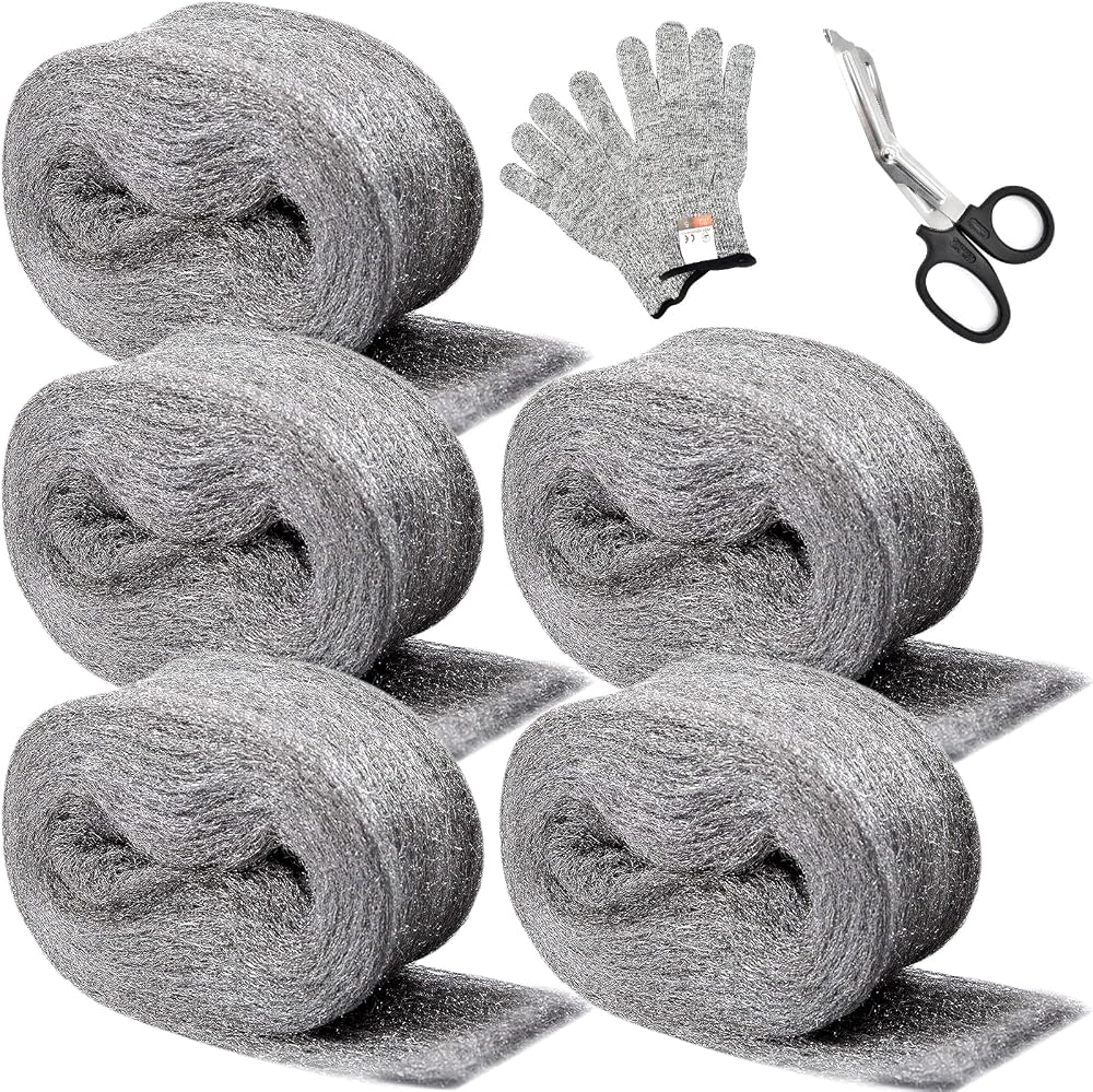 Meff-Mluk 5 Pack Steel Wool Mice Barrier 15m Ultra Fine 0000 with Gloves