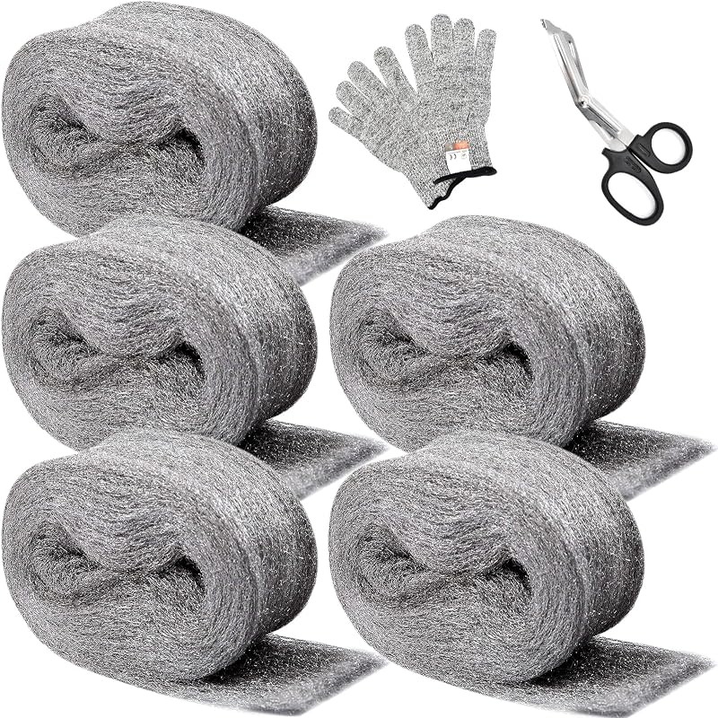Meff-Mluk 5 Pack Steel Wool Mice Barrier 15m Ultra Fine 0000 with Gloves