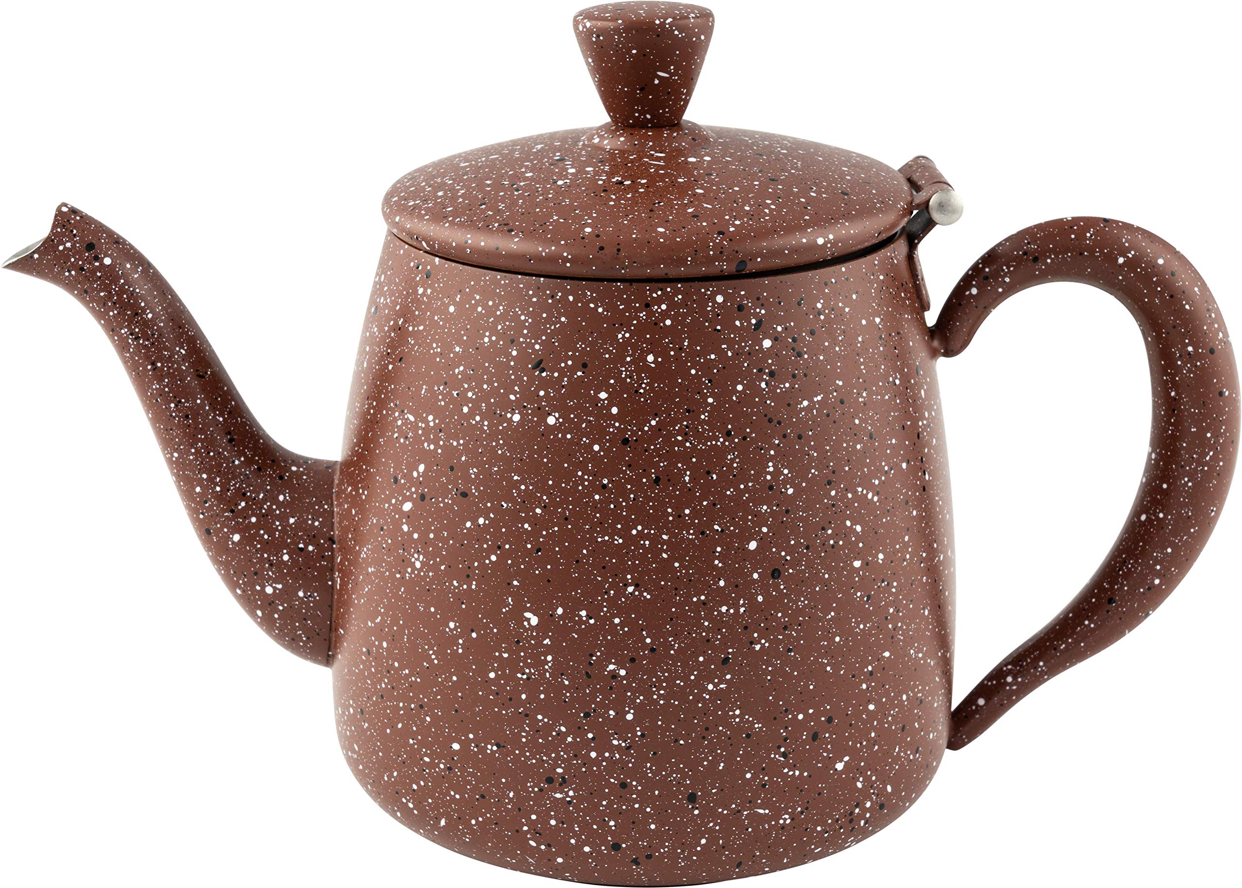 Café Olé Premium Granite Teapot, 35oz / 995ml, Serves 5, Stainless Steel, Classic Teapot Design with Modern Red Granite Finish, Perfect Pour Spout
