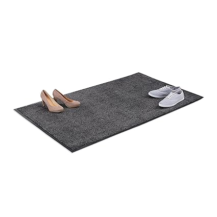 Relaxdays Schmutzfangmatte grau, Fußmatte Innen, Schmutzmatte groß, Fußabtreter dünn, Türmatte 90x150 cm, schwarz-grau