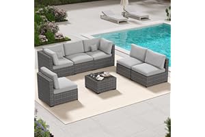 LHBcraft 7 Piece Patio Furniture Set, Outdoor Furniture Patio Sectional Sofa, All Weather PE Rattan Outdoor Sectional with Cushion and Coffee Table
