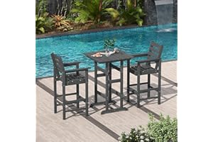 LAUSAINT HOME Outdoor Bar Set, Balcony Adirondack Chairs and Table 3 Pieces Set, Oversize Bar Height Chairs Set of 2 and Bar Table, HDPE Bar Set for Balcony, Garden, Poolside (Gray)