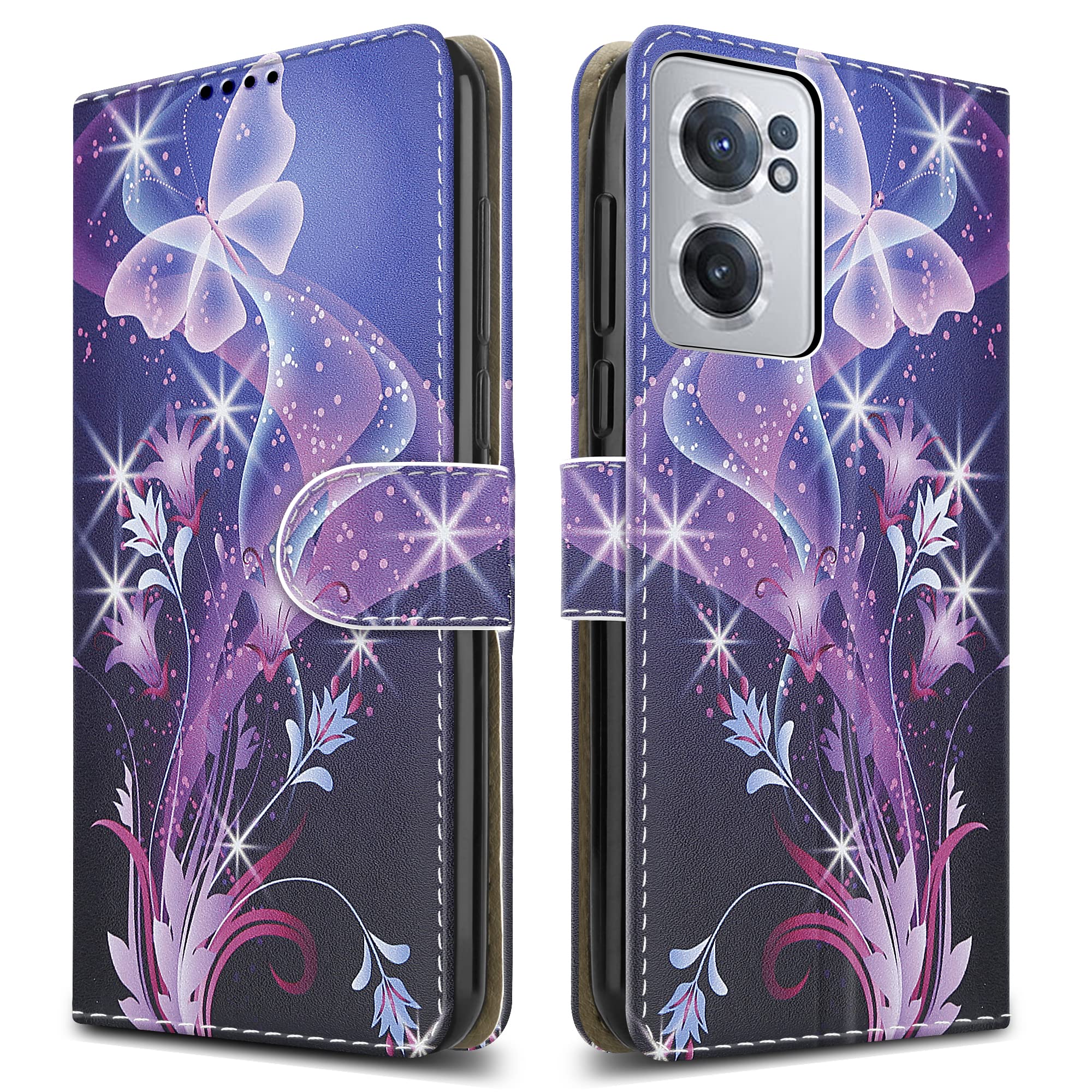 PIXFAB For Oneplus Nord CE 2 5G Leather Phone Case, Magnetic Closure Full Protection Book Folio Design, Wallet Case Cover [Card Slots] and [Kickstand] For Oneplus Nord CE 2 5G - Butterfly