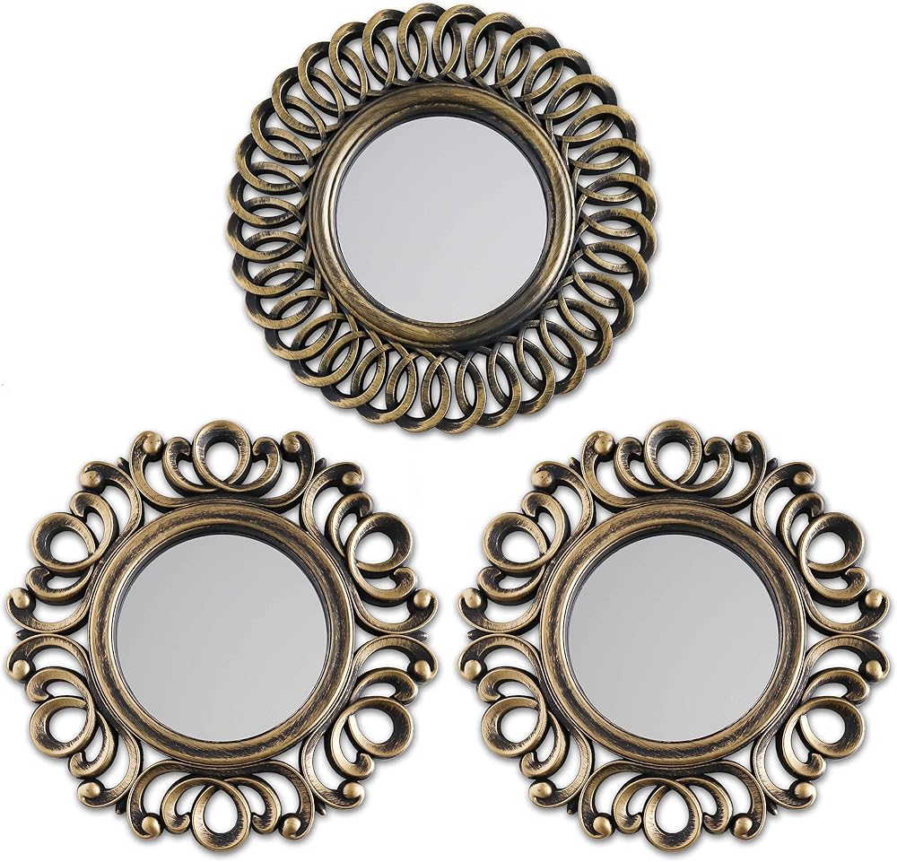 BONNYCO Wall Mirrors Pack of 3 Round Gold Hanging Wall Decor 9.84in