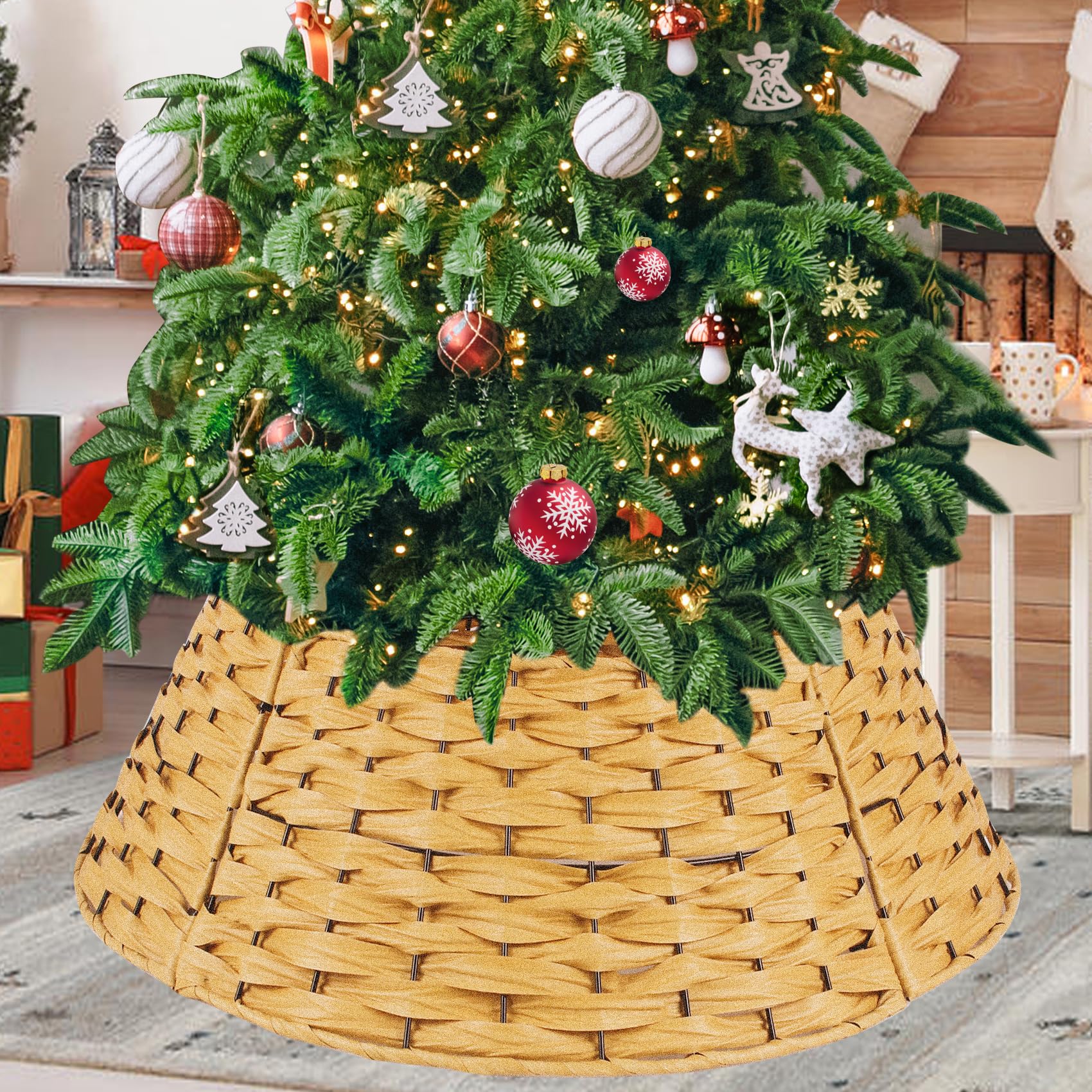 Rattan Christmas Tree Collar, 22in Tree Collar Round Handwoven ...