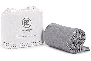 Threadmill Travel Blanket Cotton Viscose from Bamboo - Airplane Premium Soft Flight Grey Throw Blanket in Cloth Bag (Grey Col