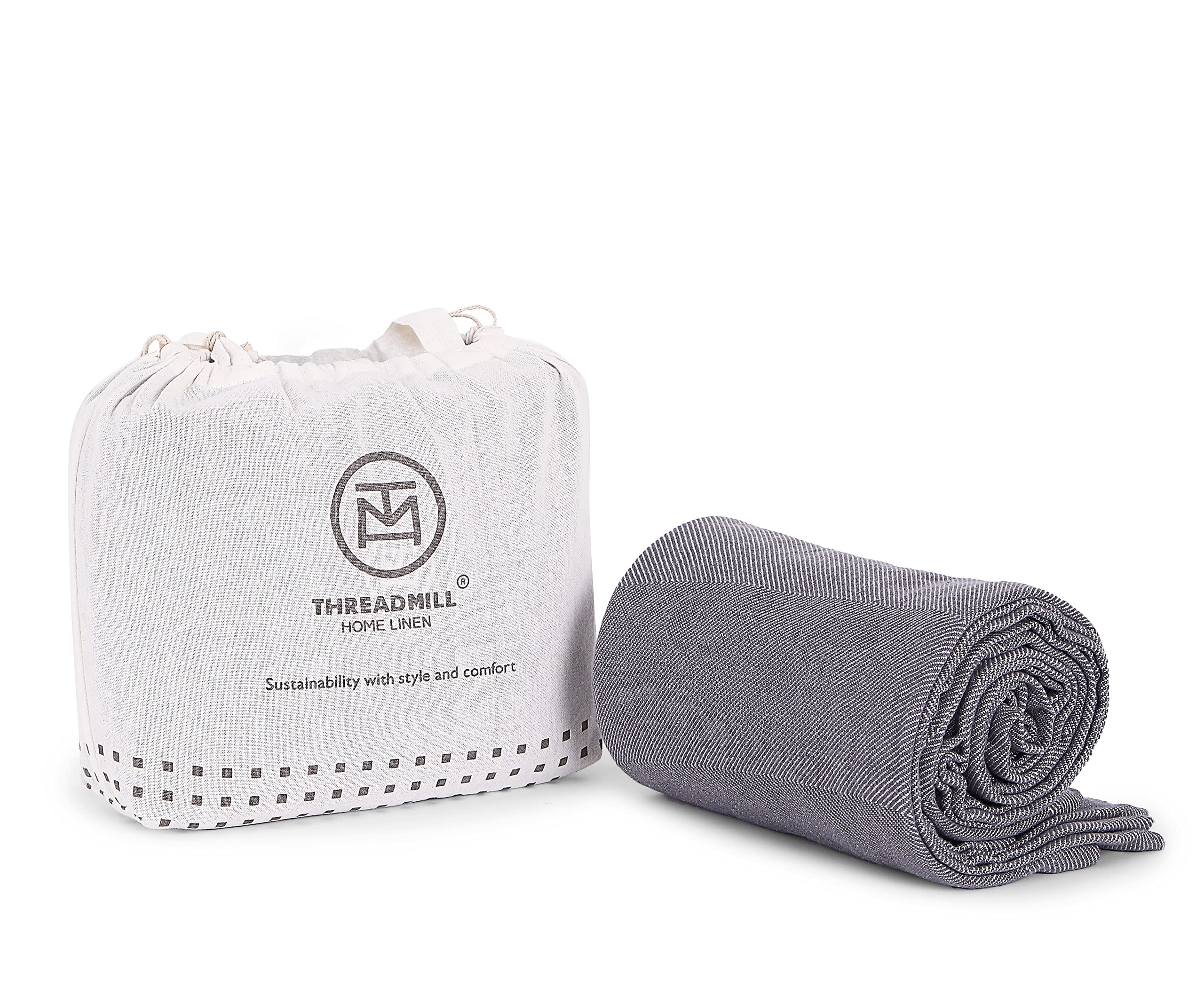 Photo 1 of Threadmill Travel Blanket Cotton Viscose from Bamboo - Airplane Premium Soft Flight Grey Throw Blanket in Cloth Bag (Grey Color) Compact & Portable Blanket for Travel, Car, Picnic & Camping