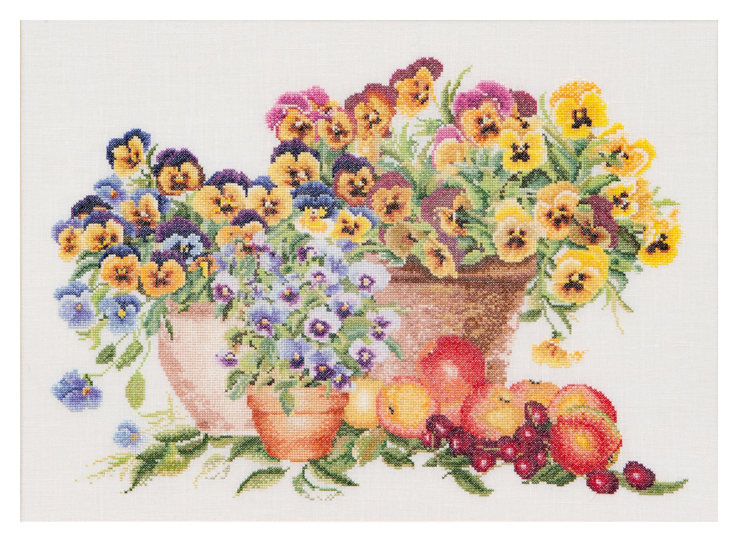 2083 Pansies Linen Cross Stitch Kit
