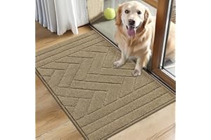 Tindbea Dog Mat for Muddy Paws,Absorbs Moisture Dirt Non-Slip Washable Mud Mat for Dogs,Soft Rubber Backing Front Inside Pet Rug for Entryway, Mud Dog Paws, Patio(20"x31.5",Light Taupe)