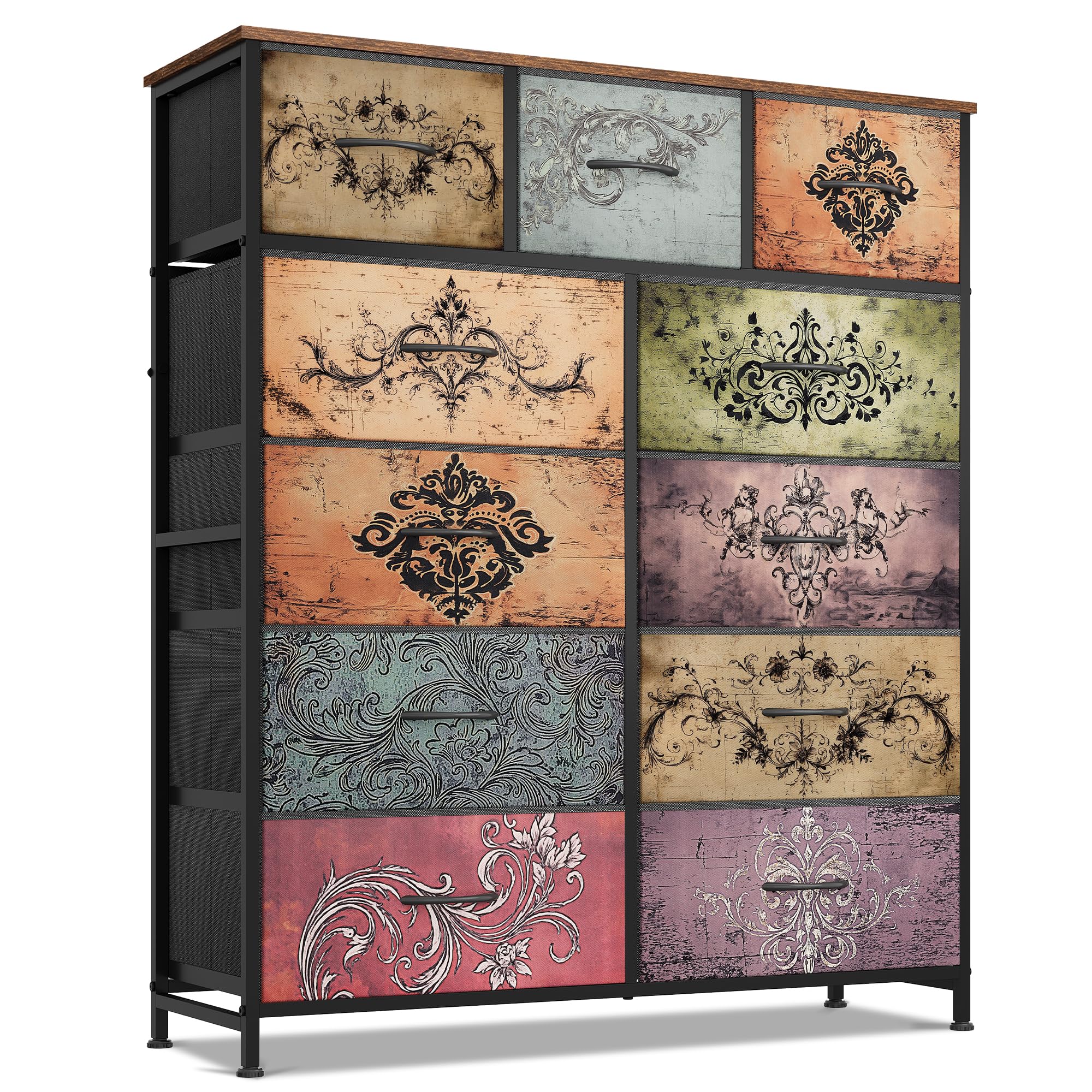 WLIVE Storage Organizer Unit with 11 Fabric Bins, Storage Drawers Organizer with Steel Frame, Tall Storage Tower Organizaton for Living Room, Hallway, Office, Pattern Image