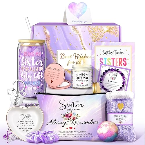 Sisters Birthday Gifts for Women Teen Girl, Best Friend Birthday Gifts Unique Friendship Gifts for Bestie BFF Friends Female Soul Sister Birthday Christmas Gift (Sisters Gifts-Purple)