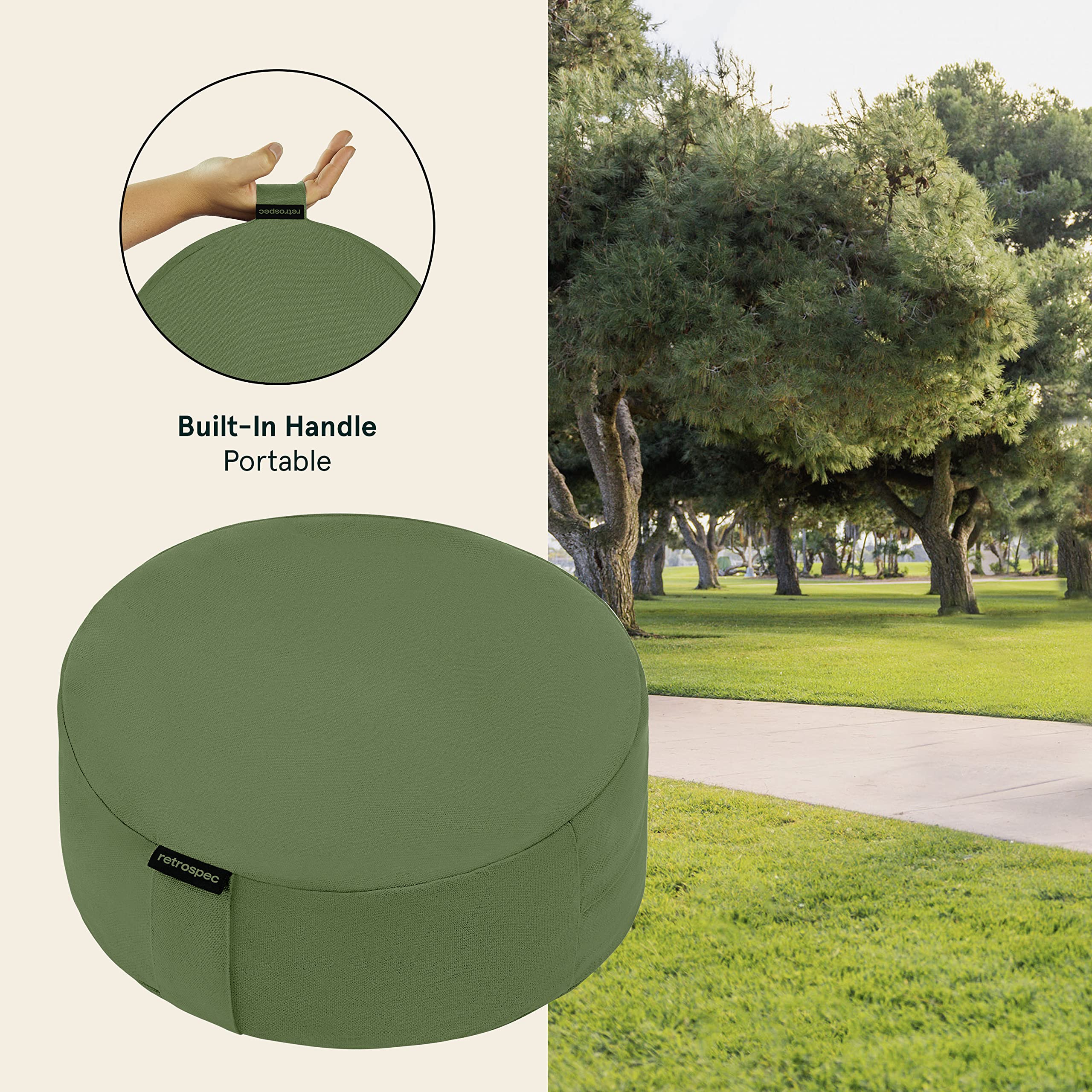 Retrospec Sedona Zafu Meditation Cushion Filled w/Buckwheat Hulls - Yoga Pillow for Meditation Practices - Machine Washable 100% Cotton Cover & Durable Carry Handle; Round, Basil - Image 3