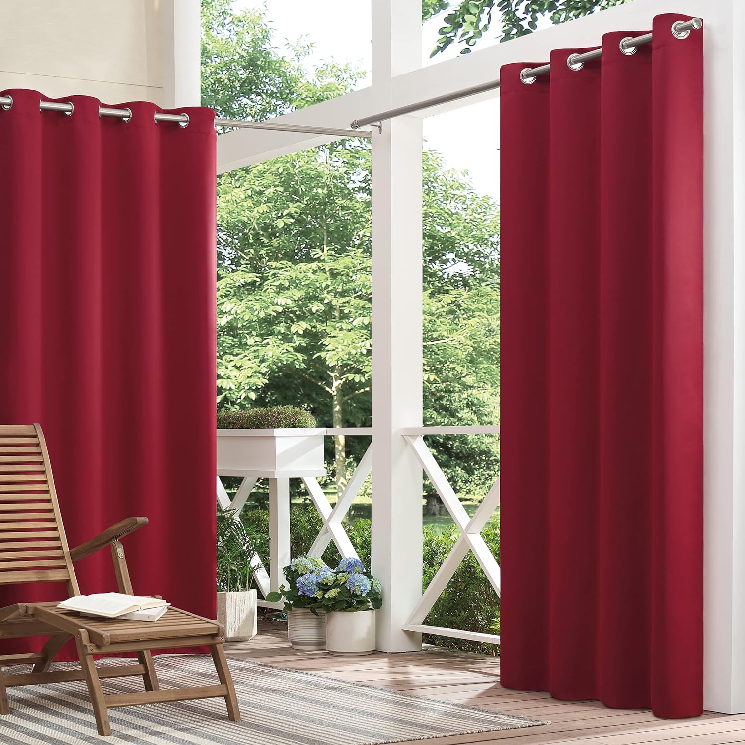 Outdoor Curtains - ECLIPSE Bradford Waterproof Blackout Thermal Insulated Grommet Outdoor Curtain for Patio or Porch (1 Panel), 52 in x 63 in, Red