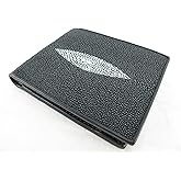 Pelgio Genuine Stingray Shagreen Skin Leather Bifold Wallet (Black)