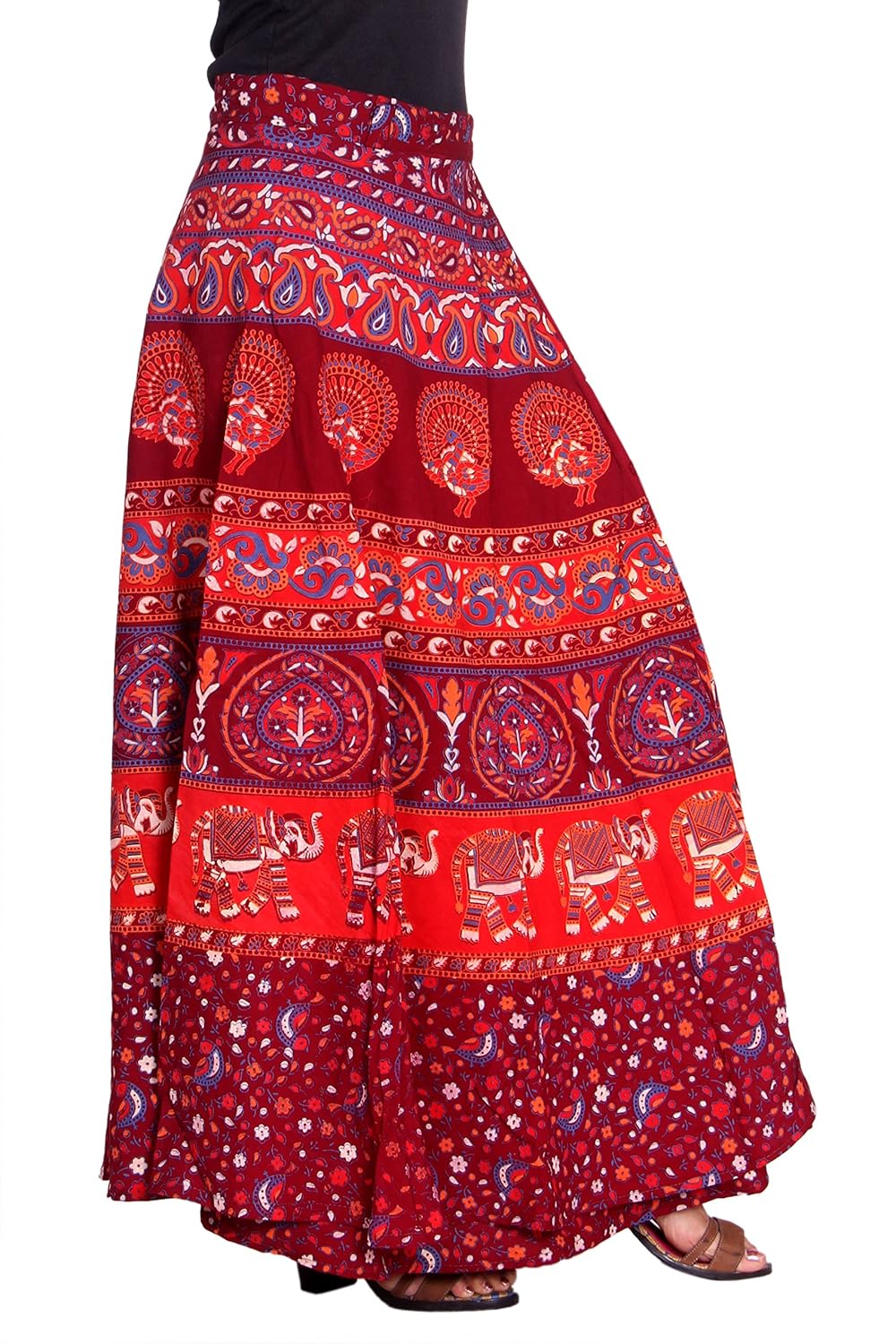 kastiel printed women's regular dark red skirt