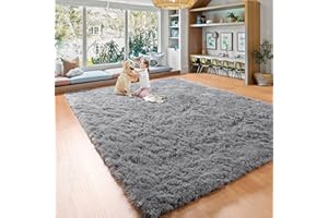 BSTLUV Fluffy Grey Furry Rug for Living Room 5x8 Non Slip Soft Shag Thick Area Rugs for Bedroom Floor Nursery Kids Playroom, Indoor Decor Aesthetic Throw Big Fuzzy Carpet for Men Girls Boys